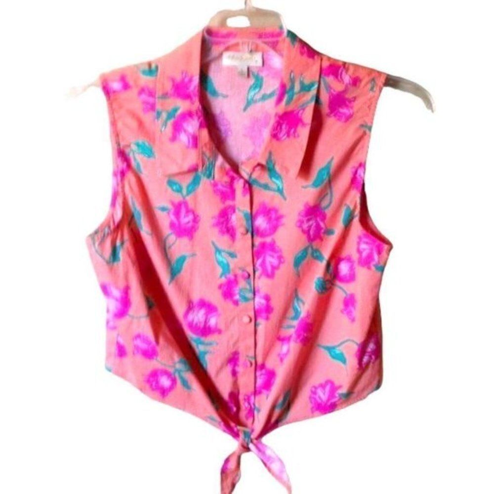 Anthropologie | ModCloth Tie-Front Crop Top Multicolor Large